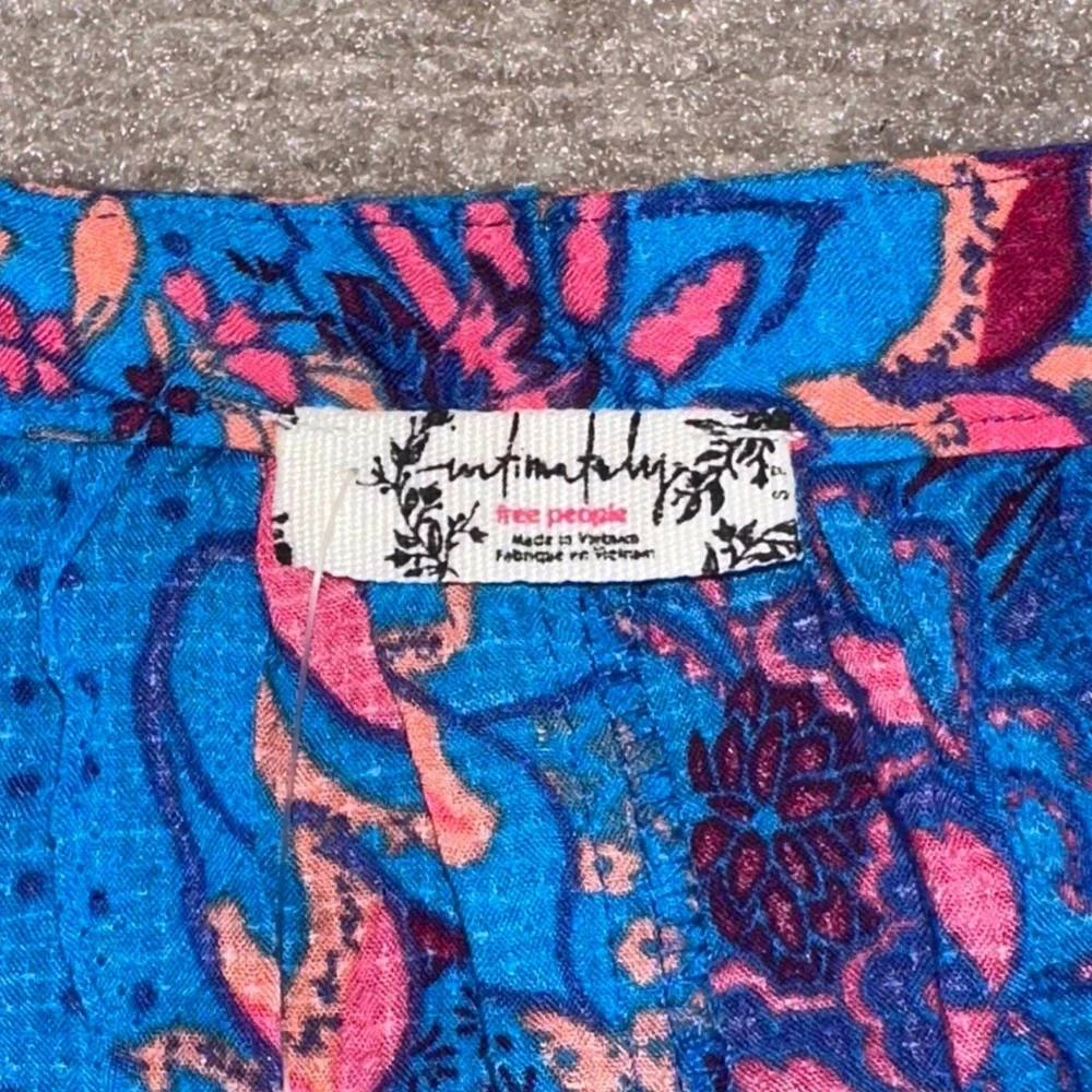 Free People Intimately Cami Top Small Blue Floral Tiered Ruffle OB1315993 NEW